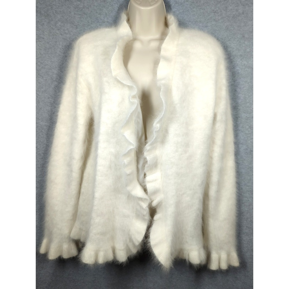 Vtg BELLDINI Cardigan Sweater Women S Angora Blend White Open Frnt Timeless Chic